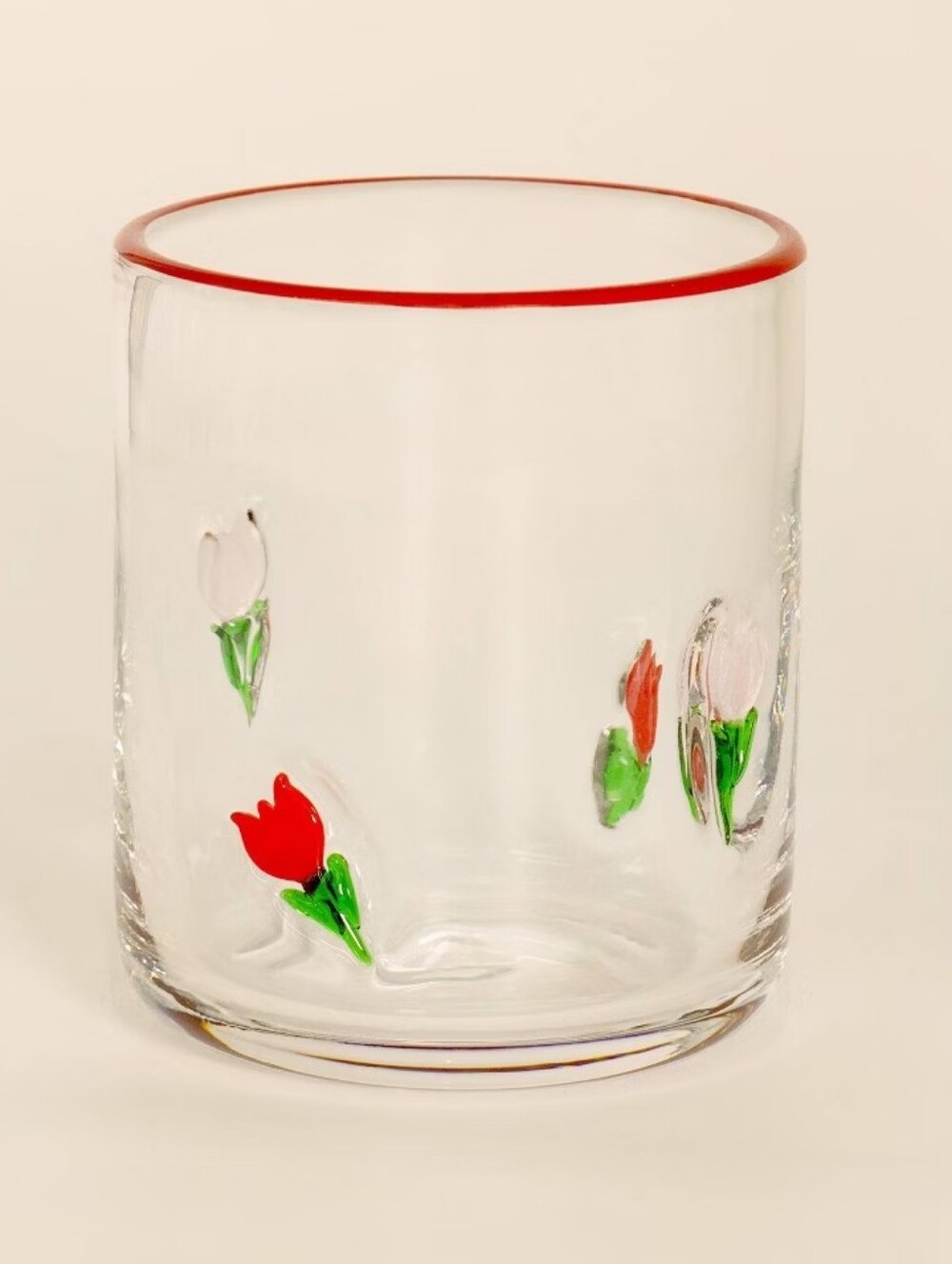 NWT Madison Home 16 fl oz Icon Glass Tumbler Pink and Red Tulips